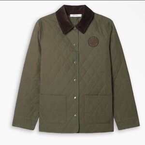 Sporty & Rich Olive Quilted Jacket with Brown Collar
